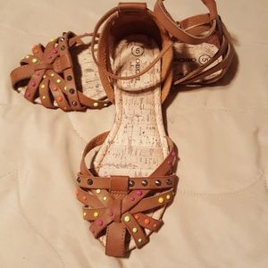 Colorful Natural Tan Leather Ankle Strap Shoes